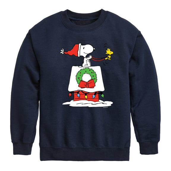 Peanuts - Snoopy & Woodstock House Sleigh - Toddler And Youth Crewneck Fleece Sweatshirt