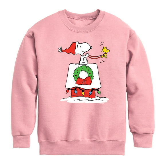 Peanuts - Snoopy & Woodstock House Sleigh - Toddler And Youth Crewneck Fleece Sweatshirt
