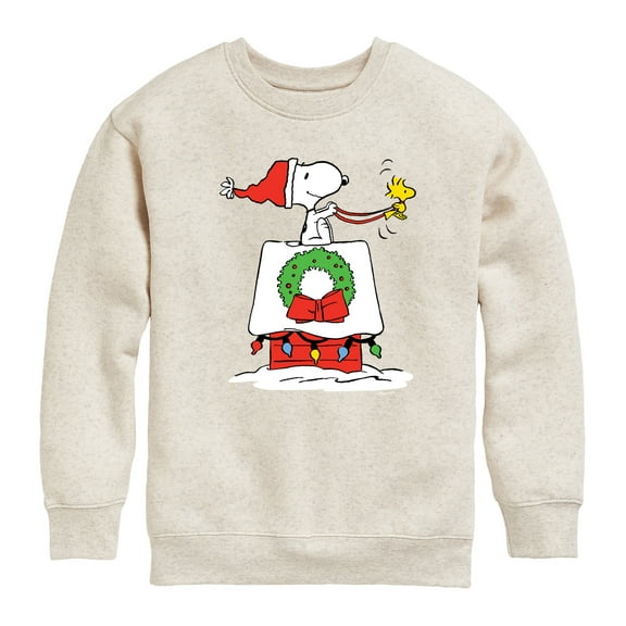 Peanuts - Snoopy & Woodstock House Sleigh - Toddler And Youth Crewneck Fleece Sweatshirt