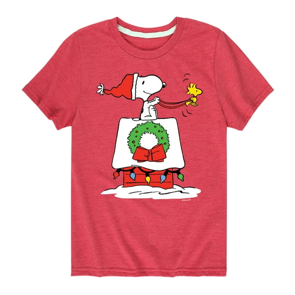 Peanuts - Snoopy & Woodstock House Sleigh - Toddler And Youth Short Sleeve Graphic T-Shirt