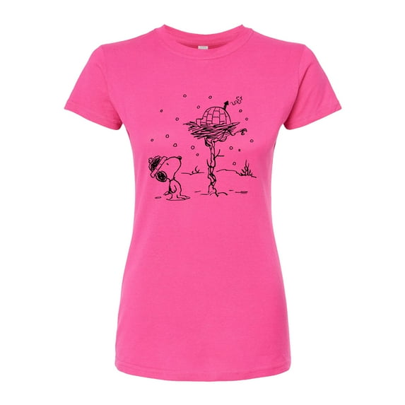 Peanuts - Snoopy Woodstock Igloo - Juniors Fitted Graphic T-Shirt