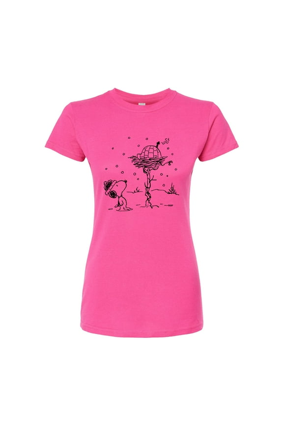 - Snoopy Woodstock Igloo - Juniors Fitted Graphic T-Shirt