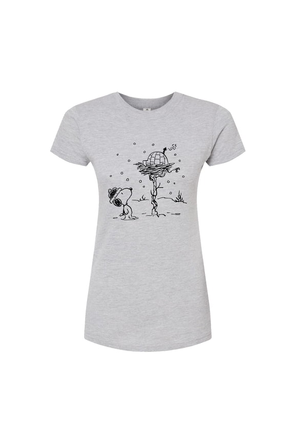 - Snoopy Woodstock Igloo - Juniors Fitted Graphic T-Shirt
