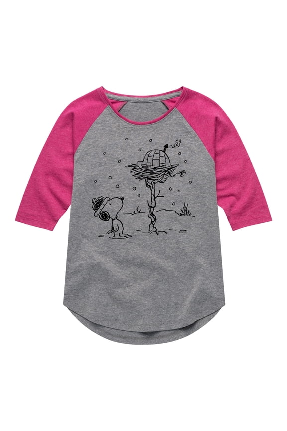 - Snoopy Woodstock Igloo - Toddler & Youth Girls Raglan Graphic T-Shirt