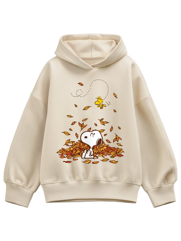 - Snoopy & Woodstock Leaves Women's Oversized Fleece Hoodie Sweatshirt