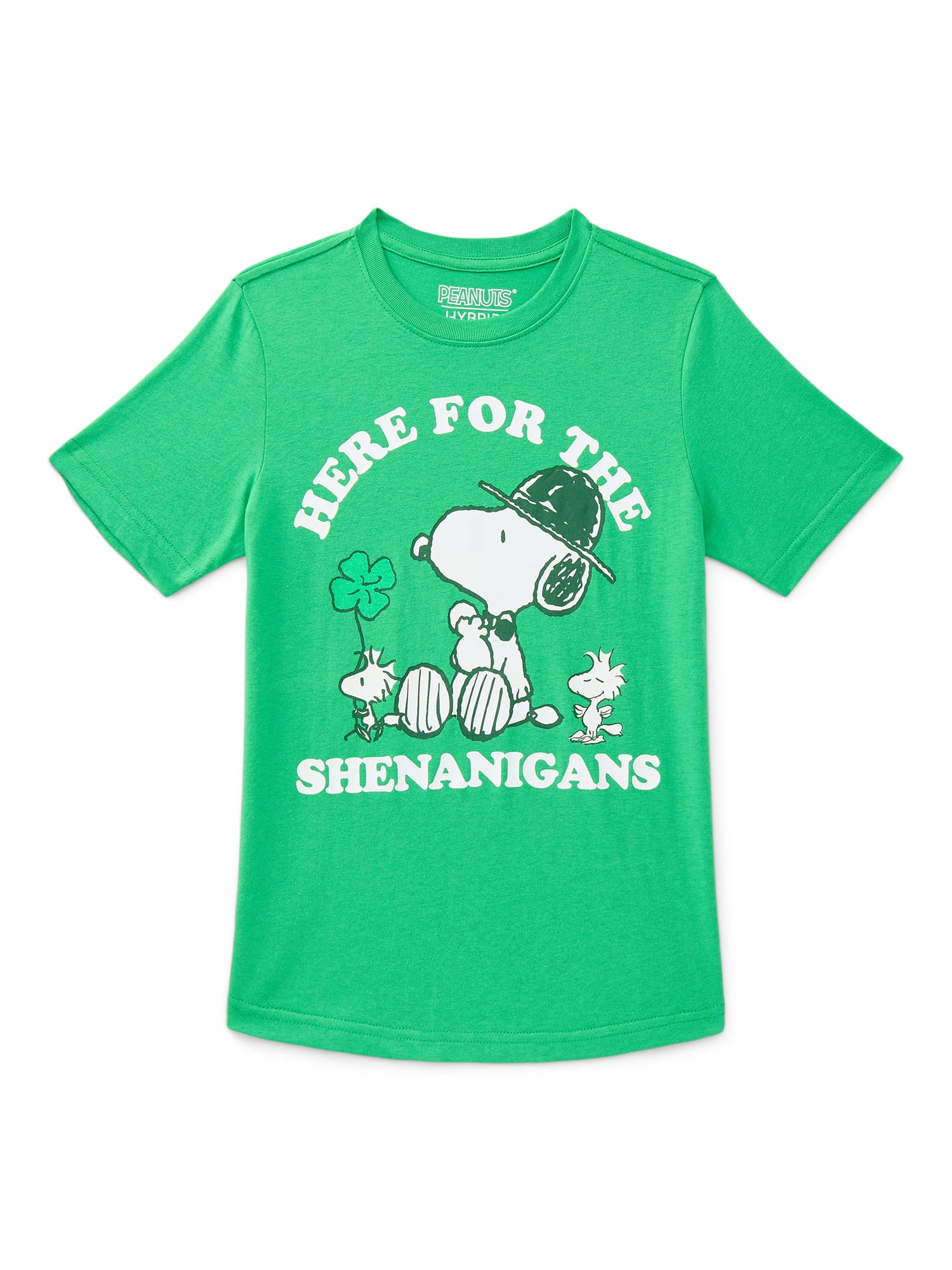 Peanuts Snoopy & Woodstock Little Boys and Big Boys St. Patrick's Day Graphic Tee with Short Sleeves, Sizes 4-18