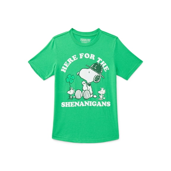 Peanuts Snoopy & Woodstock Little Boys and Big Boys St. Patrick's Day Graphic Tee with Short Sleeves, Sizes 4-18