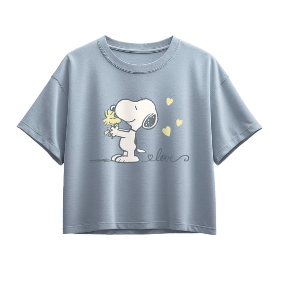 Peanuts - Snoopy & Woodstock Love Short Sleeve Boxy Graphic T-Shirt