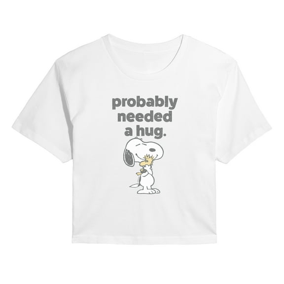 Peanuts - Snoopy Woodstock Need Hug - Juniors Cropped Short Sleeve Graphic T-Shirt