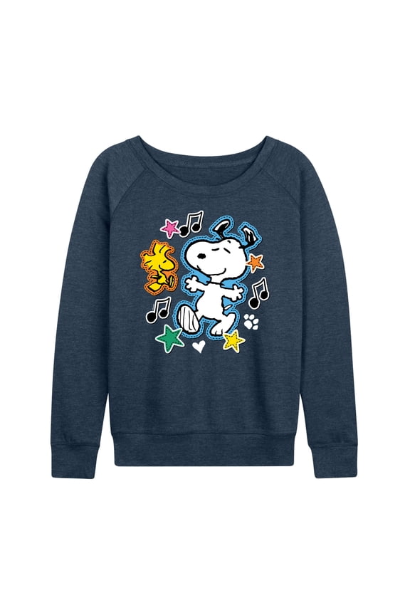 - Snoopy Woodstock Patches - Women's French Terry Long Sleeve Pullover