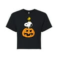 thumbnail image 1 of Peanuts - Snoopy Woodstock Pumpkin - Juniors Cropped Cotton Blend T-Shirt, 1 of 6