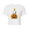 thumbnail image 1 of Peanuts - Snoopy Woodstock Pumpkin - Juniors Cropped Cotton Blend T-Shirt, 1 of 6