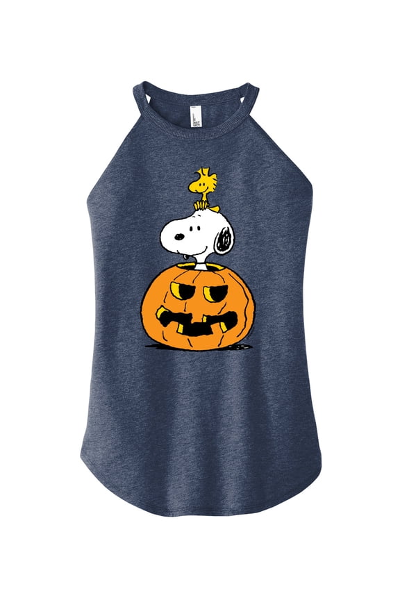 - Snoopy Woodstock Pumpkin - Juniors High Neck Tank Top