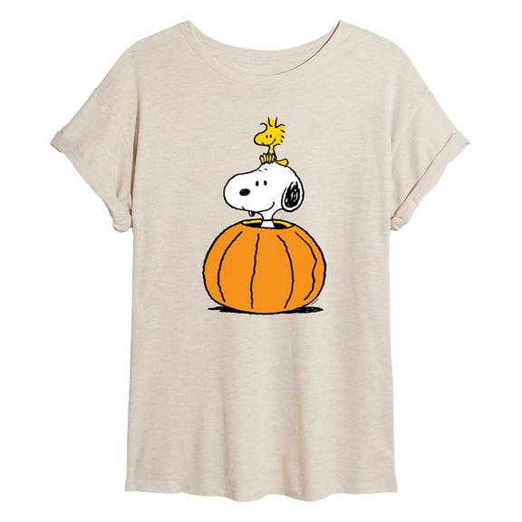 Peanuts - Snoopy Woodstock Pumpkin - Juniors Ideal Flowy Muscle T-Shirt