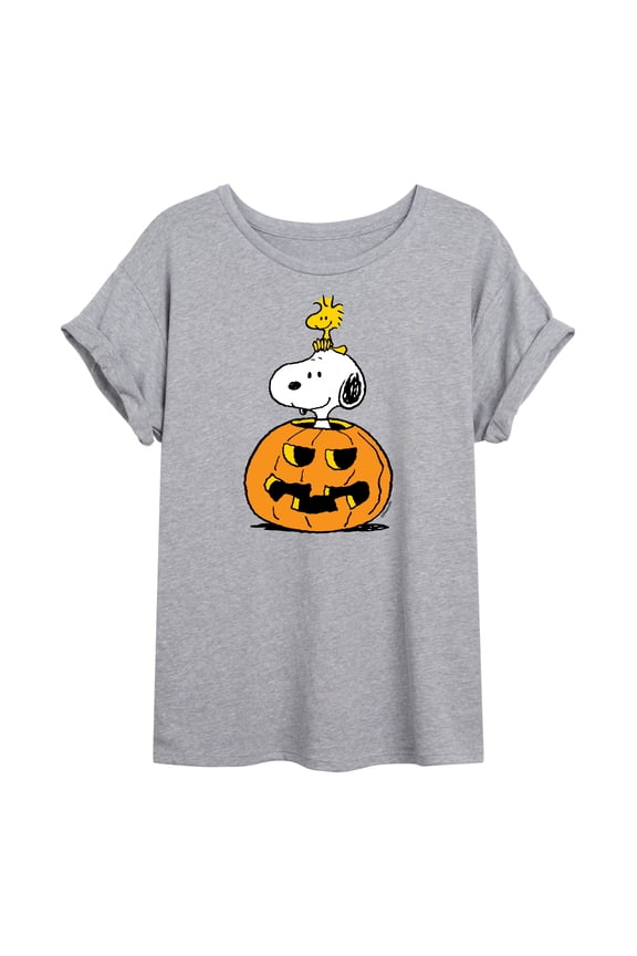 - Snoopy Woodstock Pumpkin - Juniors Ideal Flowy Muscle T-Shirt