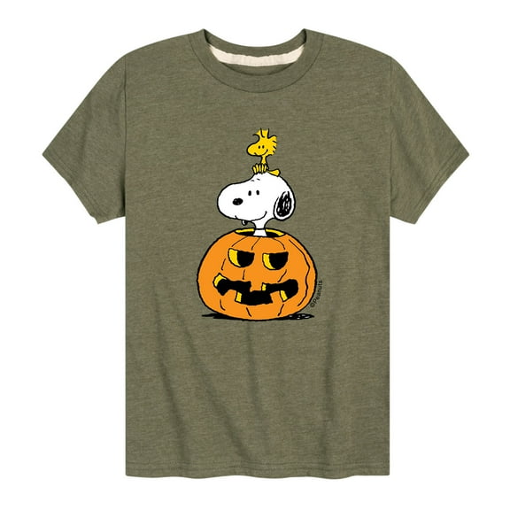 Peanuts - Snoopy Woodstock Pumpkin - Toddler And Youth Short Sleeve Graphic T-Shirt