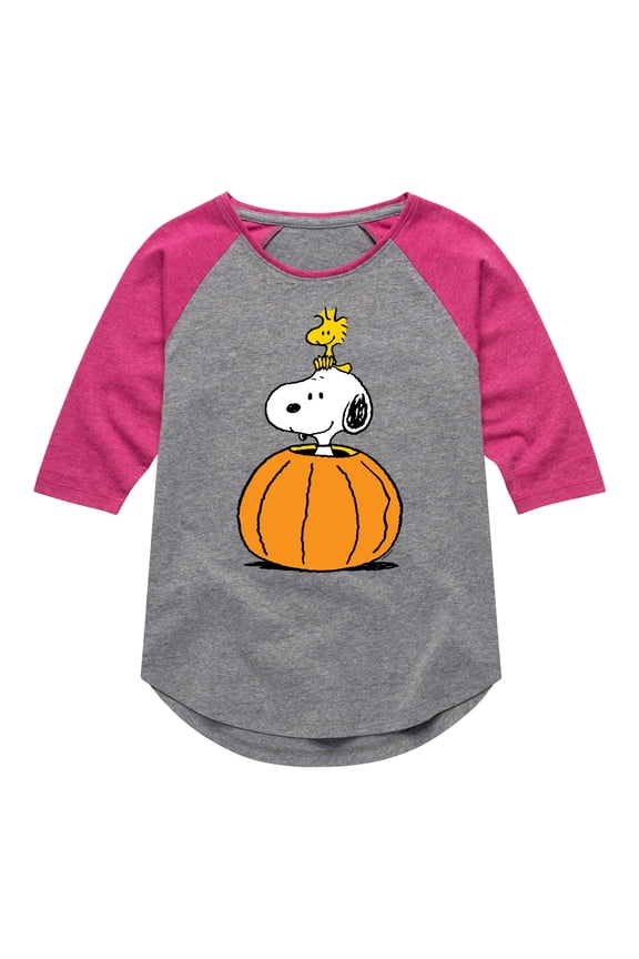 - Snoopy Woodstock Pumpkin - Toddler & Youth Girls Raglan Graphic T-Shirt