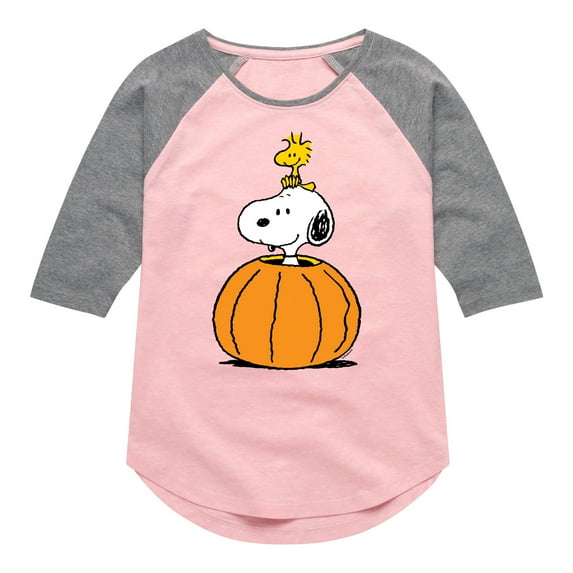 Peanuts - Snoopy Woodstock Pumpkin - Toddler & Youth Girls Raglan Graphic T-Shirt