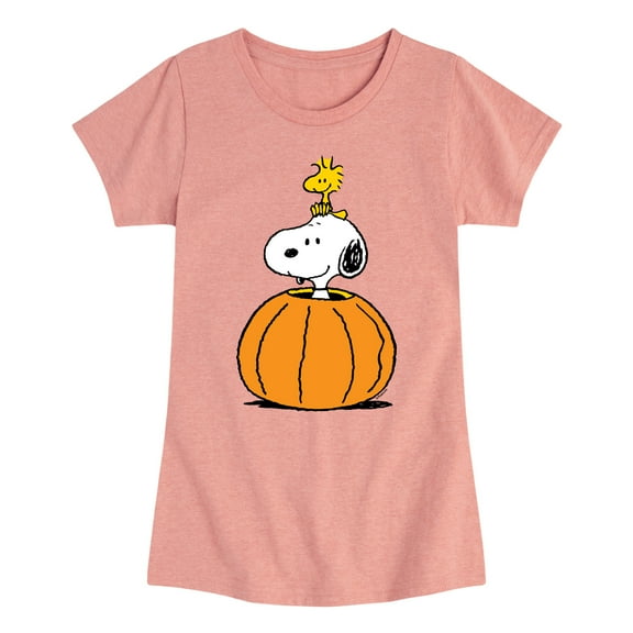 Peanuts - Snoopy Woodstock Pumpkin - Toddler & Youth Girls Short Sleeve Graphic T-Shirt