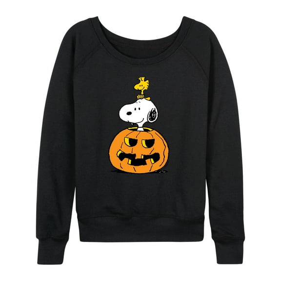 Peanuts - Snoopy Woodstock Pumpkin - Women's Lightweight French Terry Long Sleeve Shirt