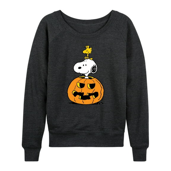 Peanuts - Snoopy Woodstock Pumpkin - Women's Lightweight French Terry Long Sleeve Shirt