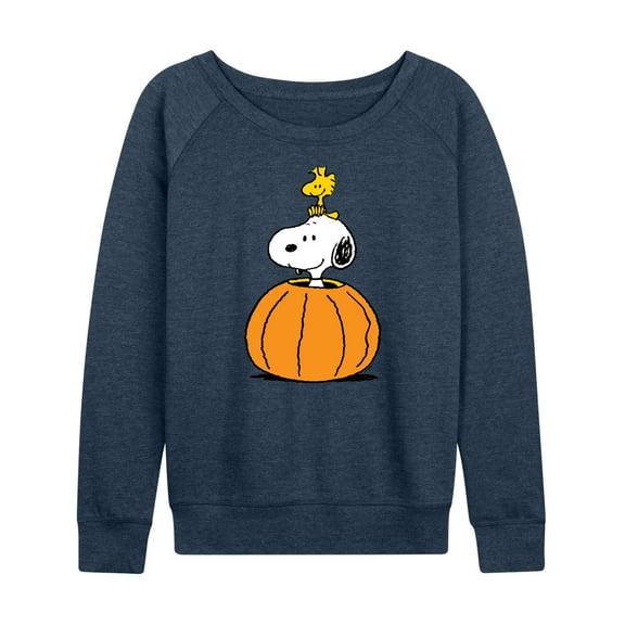 Peanuts - Snoopy Woodstock Pumpkin - Women's Lightweight French Terry Long Sleeve Shirt