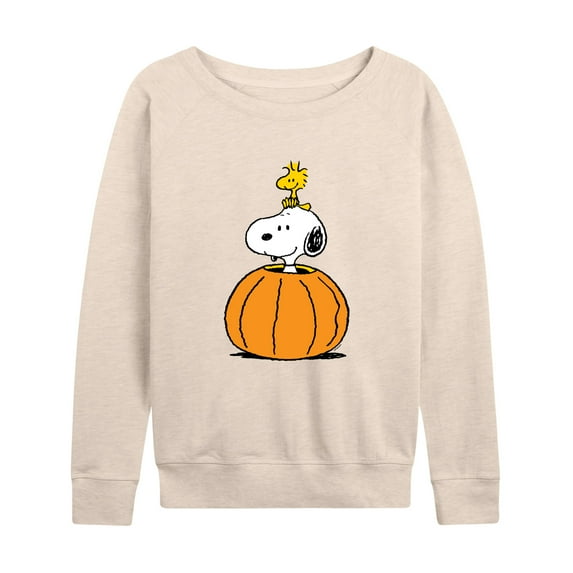 Peanuts - Snoopy Woodstock Pumpkin - Women's Lightweight French Terry Long Sleeve Shirt