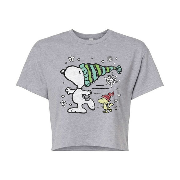 Peanuts - Snoopy Woodstock Skate - Juniors Cropped Cotton Blend T-Shirt