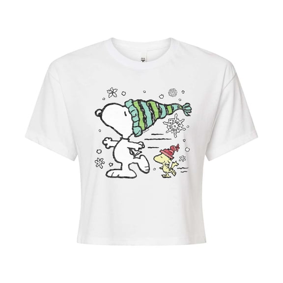 Peanuts - Snoopy Woodstock Skate - Juniors Cropped Cotton Blend T-Shirt