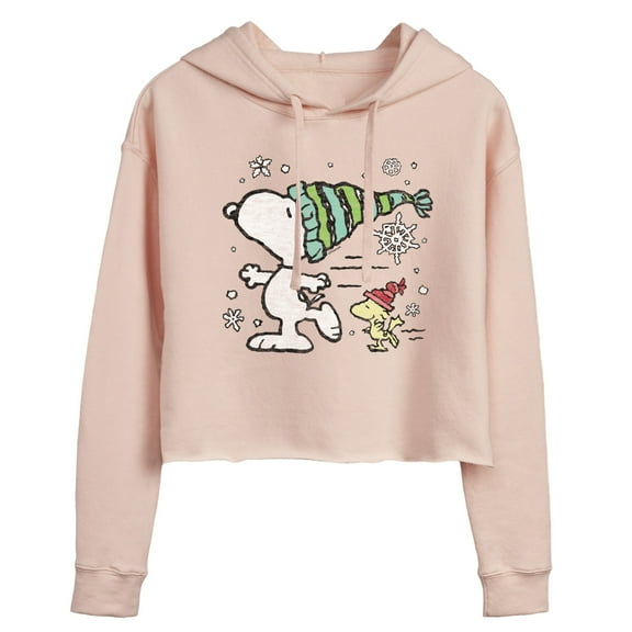 Peanuts - Snoopy Woodstock Skate - Juniors Cropped Pullover Hoodie