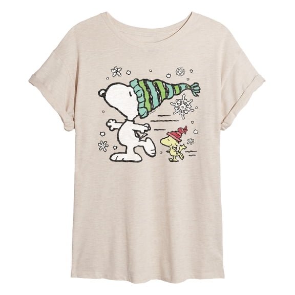 Peanuts - Snoopy Woodstock Skate - Women's Oversized T-Shirt