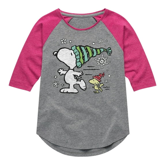 Peanuts - Snoopy Woodstock Skate - Toddler & Youth Girls Raglan Graphic T-Shirt