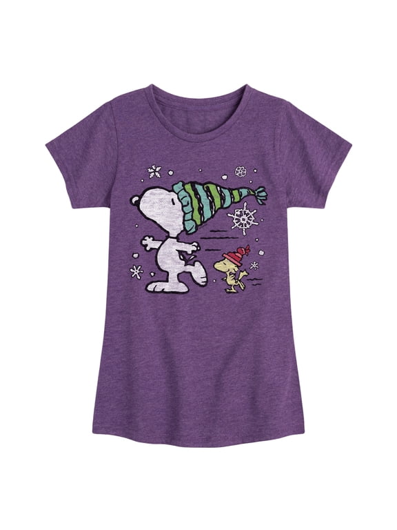 - Snoopy Woodstock Skate - Toddler & Youth Girls Short Sleeve Graphic T-Shirt