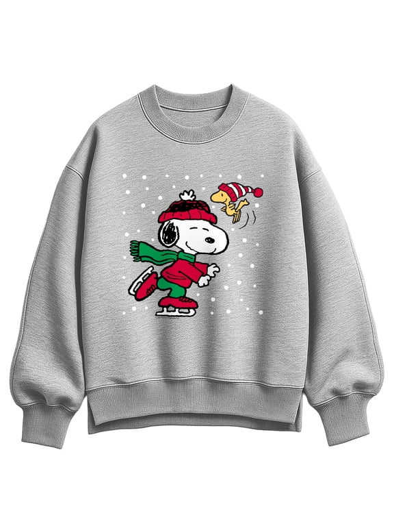 - Snoopy & Woodstock Skating Women's Oversized Fleece Crew Sweatshirt