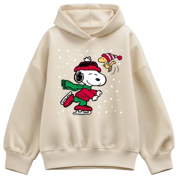 Peanuts - Snoopy & Woodstock Skating - Women's Oversized Fleece Hoodie Sweatshirt