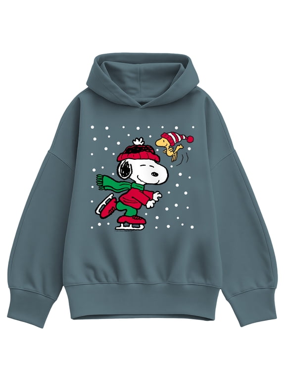 - Snoopy & Woodstock Skating Women's Oversized Fleece Hoodie Sweatshirt