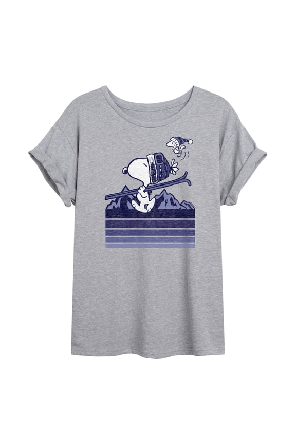 - Snoopy Woodstock Ski Stripes - Women's Oversized T-Shirt