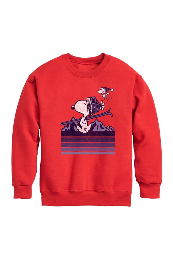 - Snoopy Woodstock Ski Stripes - Toddler And Youth Crewneck Fleece Sweatshirt