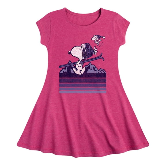Peanuts - Snoopy Woodstock Ski Stripes - Toddler And Youth Girls Fit And Flare Dress