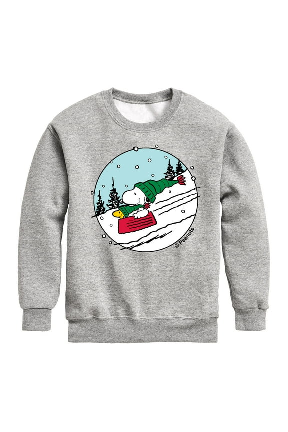- Snoopy Woodstock Sled - Toddler & Youth Crewneck Fleece Sweatshirt