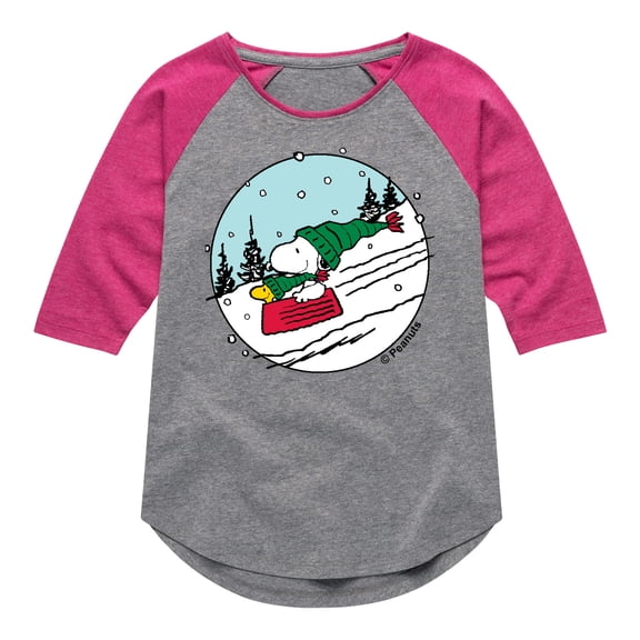 Peanuts - Snoopy Woodstock Sled - Toddler & Youth Girls Raglan Graphic T-Shirt