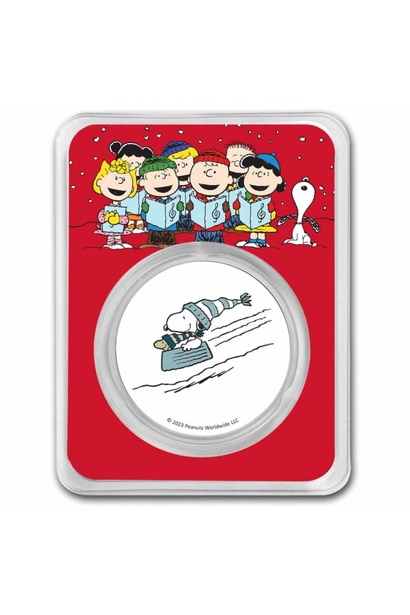 Snoopy & Woodstock Sledding 1 oz Colorized Silver