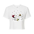 thumbnail image 1 of Peanuts - Snoopy Woodstock Snowman - Juniors Cropped Cotton Blend T-Shirt, 1 of 6