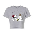 thumbnail image 1 of Peanuts - Snoopy Woodstock Snowman - Juniors Cropped Cotton Blend T-Shirt, 1 of 6