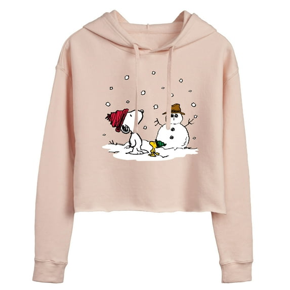 Peanuts - Snoopy Woodstock Snowman - Juniors Cropped Pullover Hoodie