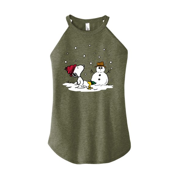 Peanuts - Snoopy Woodstock Snowman - Juniors High Neck Tank Top