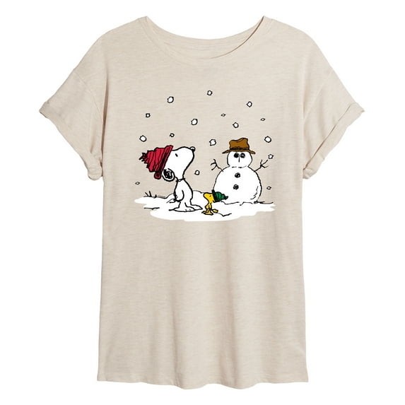 Peanuts - Snoopy Woodstock Snowman - Juniors Ideal Flowy Muscle T-Shirt