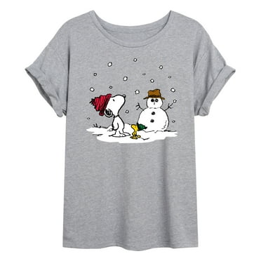 Peanuts - Snoopy Woodstock Snowman - Juniors Ideal Flowy Muscle T-Shirt