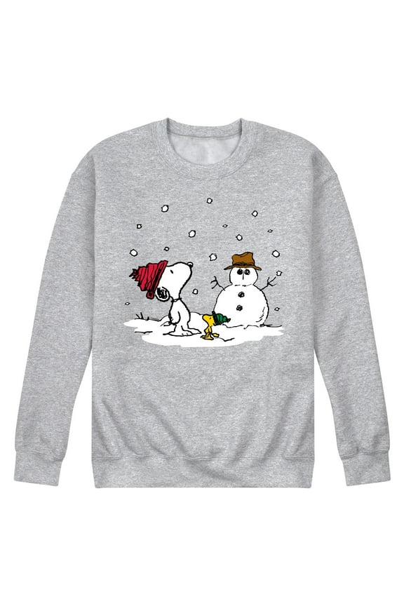 - Snoopy Woodstock Snowman - Men's Crew Neck Fleece Pullover