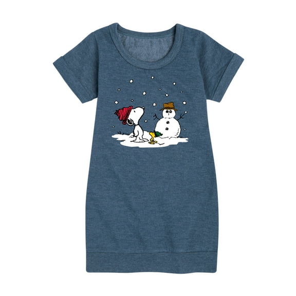 Peanuts - Snoopy Woodstock Snowman - Toddler & Youth Girls Fleece Dress